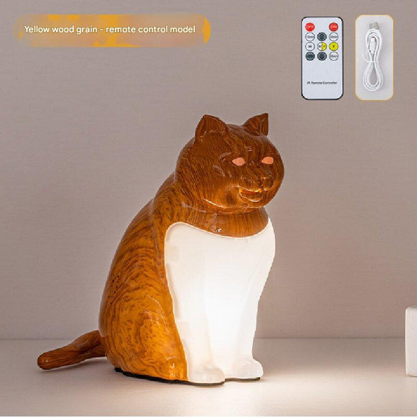 Yellow Wood Grain Lucky Cat Rechargeable Desk Lamp With Sound And Function Remote Control Eye Care Night Light For Local Home Bedroom Modern Living Ar