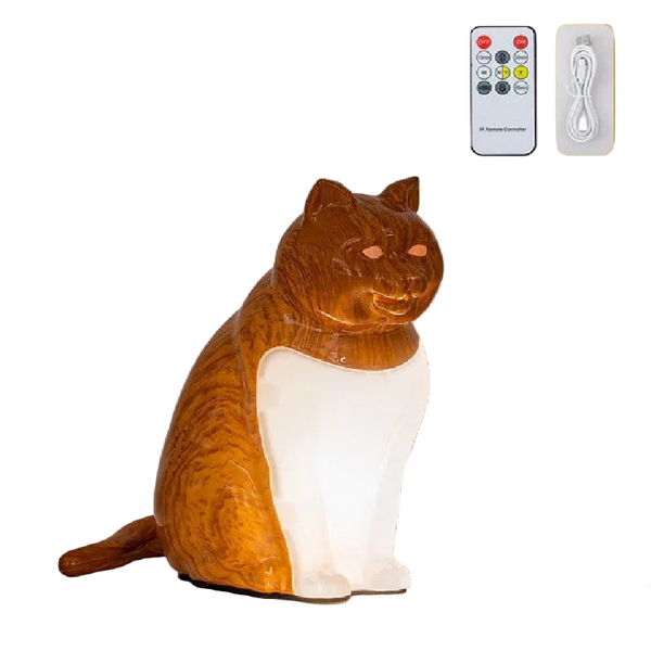 Yellow Wood Grain Lucky Cat Rechargeable Desk Lamp With Sound And Function Remote Control Eye Care Night Light For Local Home Bedroom Modern Living Ar