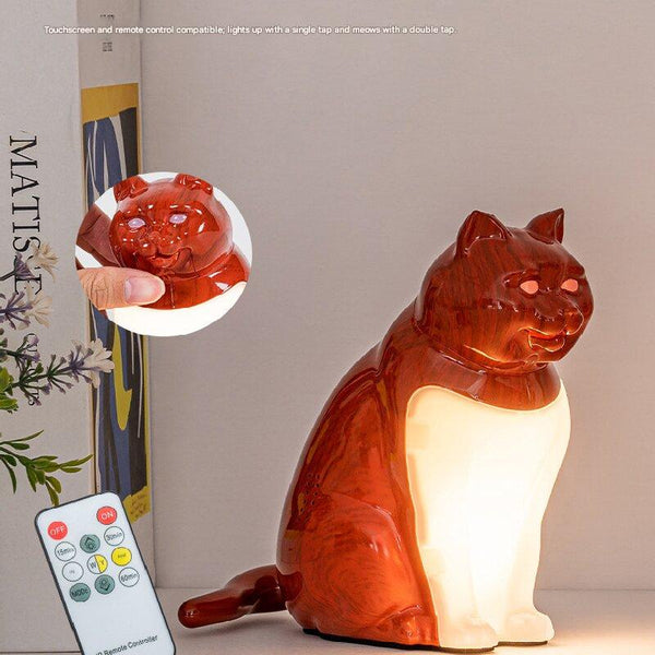 Yellow Wood Grain Lucky Cat Rechargeable Desk Lamp With Sound And Function Remote Control Eye Care Night Light For Local Home Bedroom Modern Living Ar
