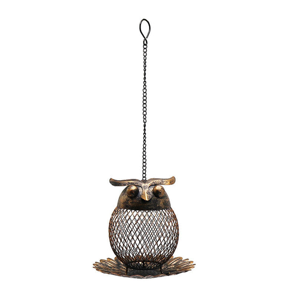 Whimsical Owl Shaped Metal Bird Feeder Hanging Mesh Seed Holder For Garden And Courtyard Decorative Feeding Solution Local Wildlife Enthusiasts Feeder