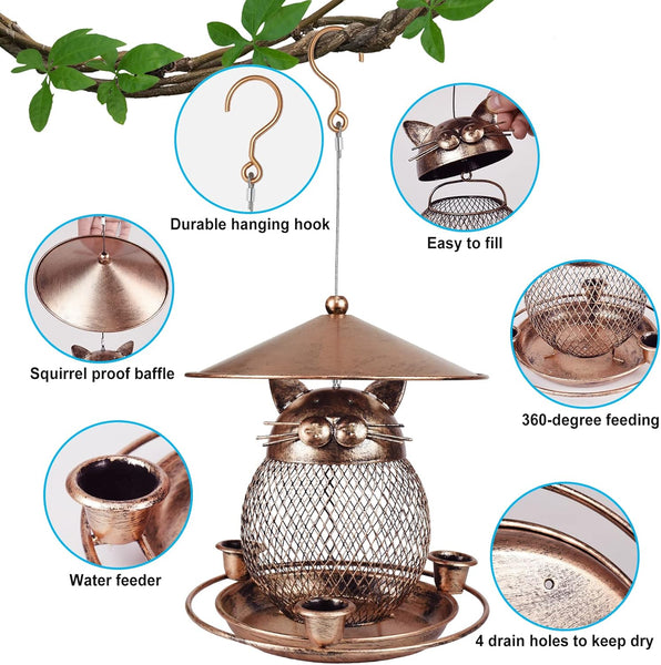 Whimsical Owl Shaped Metal Bird Feeder Hanging Mesh Seed Holder For Garden And Courtyard Decorative Feeding Solution Local Wildlife Enthusiasts Feeder