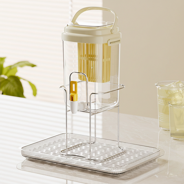 3.5L Yellow Beverage Dispenser With Faucet Fruit Filter Stand & Drip Tray Jugs & Pitchers