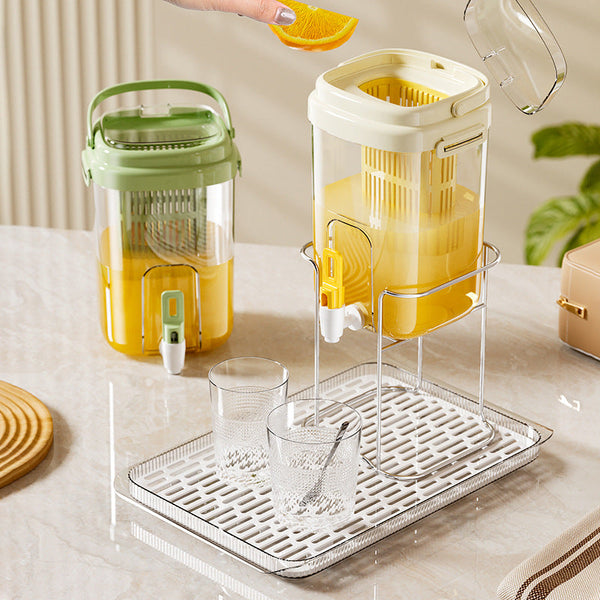 3.5L Yellow Beverage Dispenser With Faucet Fruit Filter Stand & Drip Tray Jugs & Pitchers