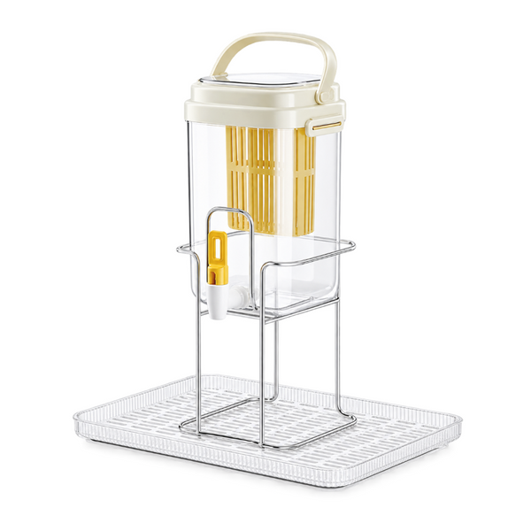 3.5L Yellow Beverage Dispenser With Faucet Fruit Filter Stand & Drip Tray Jugs & Pitchers