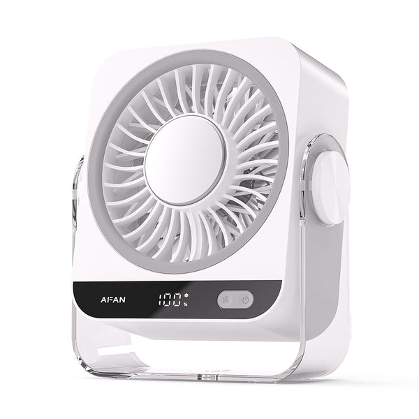 White Usb Rechargeable Cooling Fan 5 Speeds Digital Display Wall Mountable Portable Fans