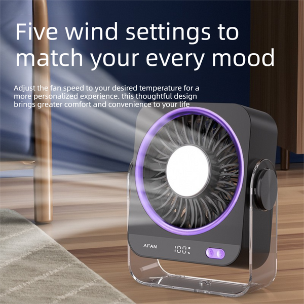 White Usb Rechargeable Cooling Fan 5 Speeds Digital Display Wall Mountable Portable Fans