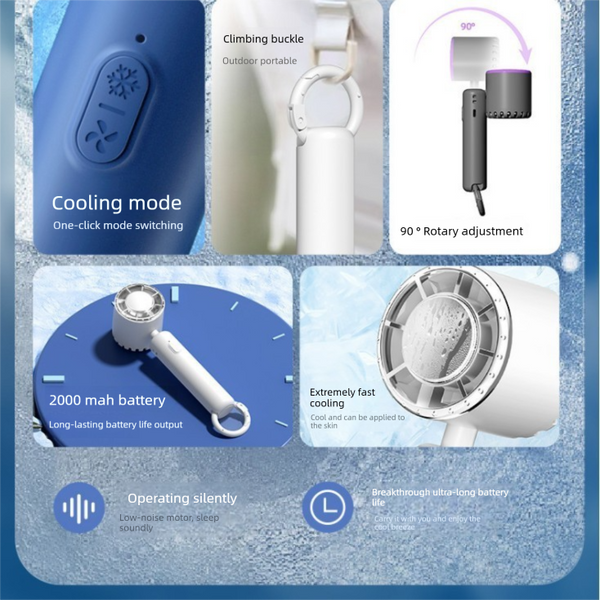 White Ice Cooling Handheld Fan Usb Rechargeable 2000Mah Silent Battery For Office And Outdoor Use Personal Solution Local Professionals Portable Fans