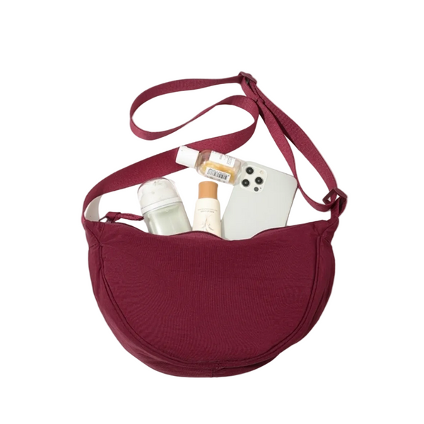Wine Red Lightweight Nylon Crossbody Bag Compact Saddle Style With Adjustable Strap For Everyday Use Women's Bags & Handbags