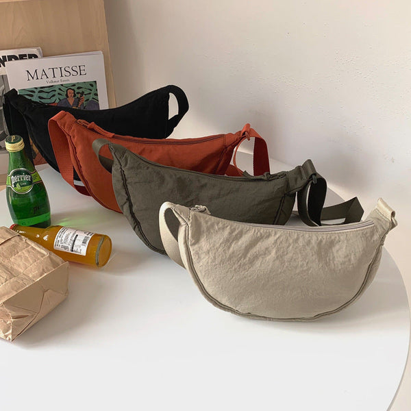 Wine Red Lightweight Nylon Crossbody Bag Compact Saddle Style With Adjustable Strap For Everyday Use Women's Bags & Handbags