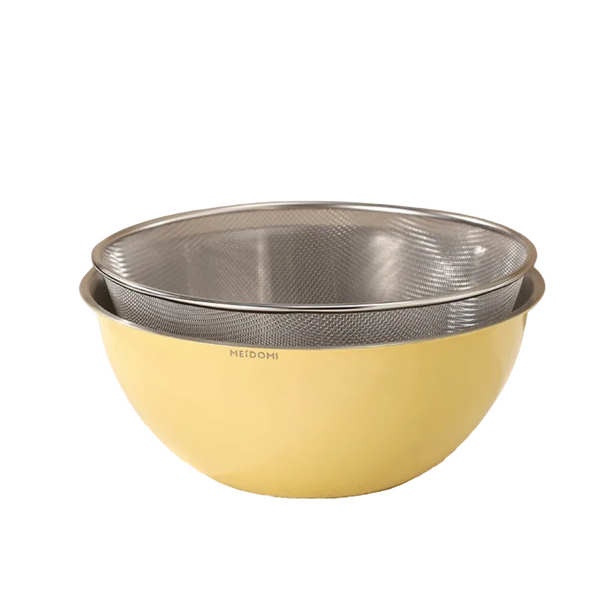 Yellow Stainless Steel Mixing Bowl Set With Colander A Double Layer Kitchen Basin For Salad Washing & Baking Bowls