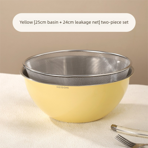 Yellow Stainless Steel Mixing Bowl Set With Colander A Double Layer Kitchen Basin For Salad Washing & Baking Bowls