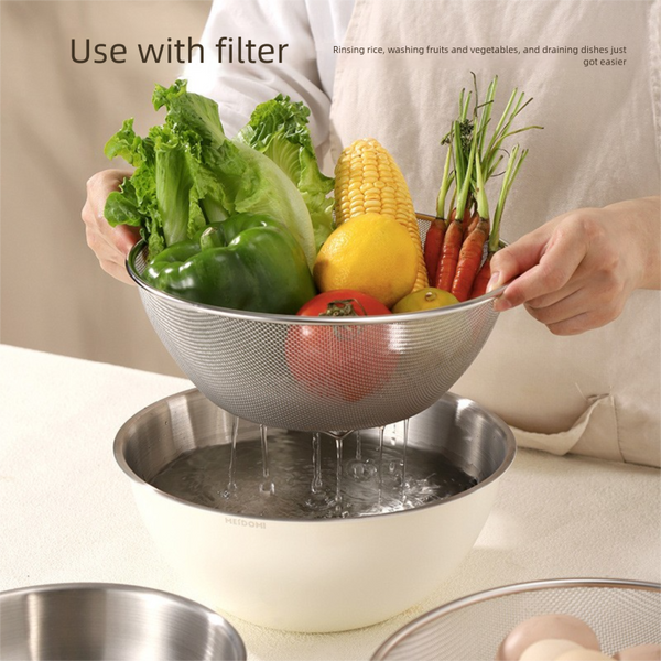 Yellow Stainless Steel Mixing Bowl Set With Colander A Double Layer Kitchen Basin For Salad Washing & Baking Bowls