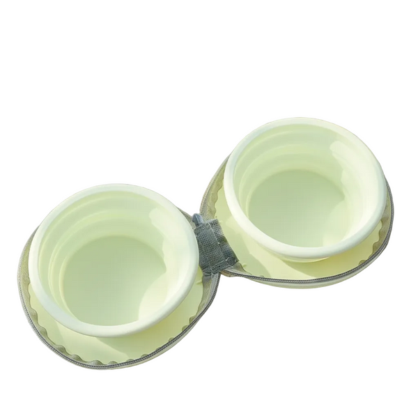 Yellow Foldable Dual Bowl For Pets Silicone Feeding And Water Dish With Compact Storage Design Dog Bowls