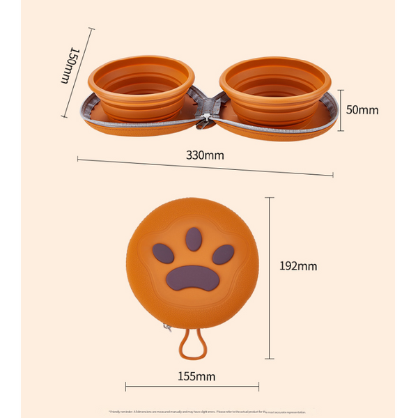 Yellow Foldable Dual Bowl For Pets Silicone Feeding And Water Dish With Compact Storage Design Dog Bowls