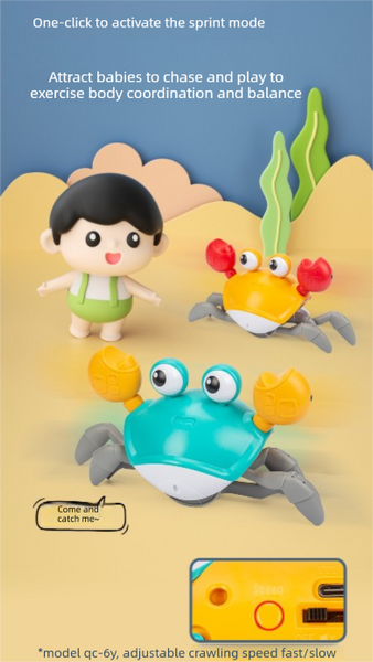 Upgraded Induction Crawling Crab Baby Toy With Silent Mode & Speed Control Usb Rechargeable Obstacle Avoidance Tummy Time Pet Activity Toys