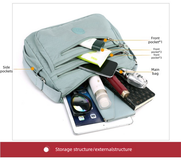 Women's Lightweight Nylon Crossbody Bag Waterproof Multi Pocket Shoulder Purse Travel Messenger Grey Women's Bags & Handbags