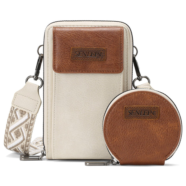 Women's Crossbody Phone Bag With Coin Pouch Pu Leather Shoulder Purse Adjustable Wide Strap For Travel & Daily Use White Brown Women's Bags & Handbags