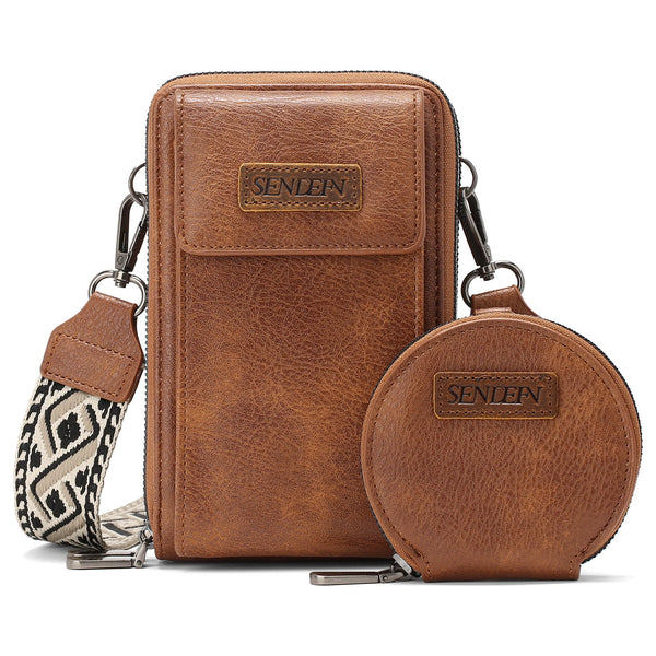 Women's Crossbody Phone Bag With Coin Pouch Pu Leather Shoulder Purse Adjustable Wide Strap For Travel & Daily Use Brown Women's Bags & Handbags
