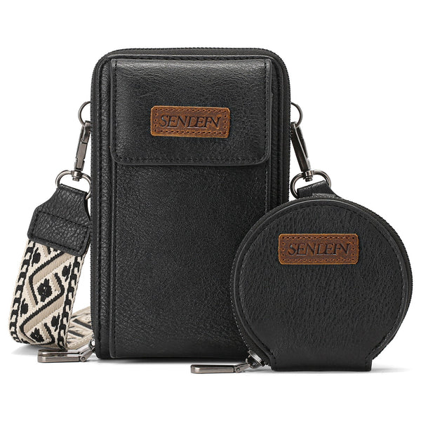 Women's Crossbody Phone Bag With Coin Pouch Pu Leather Shoulder Purse Adjustable Wide Strap For Travel & Daily Use Black Women's Bags & Handbags