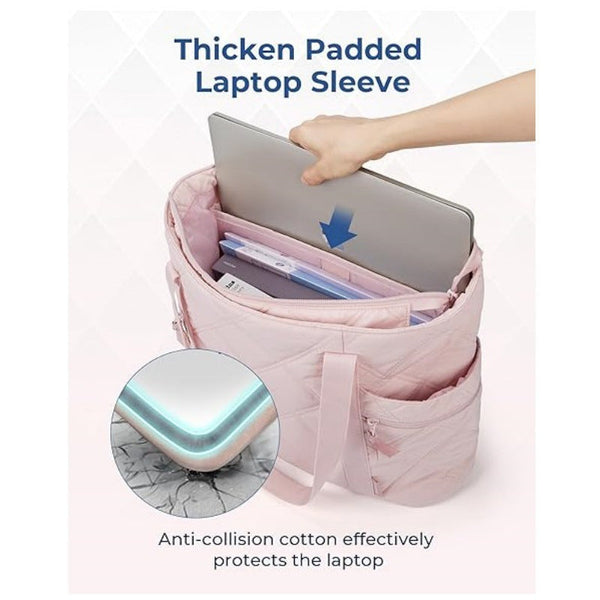 Womens Puffer Tote Bag Quilted Nylon Shoulder Handbag Large Capacity Laptop Work Travel Gym Carryall Bag With Zipper Pink Women's Bags & Handbags