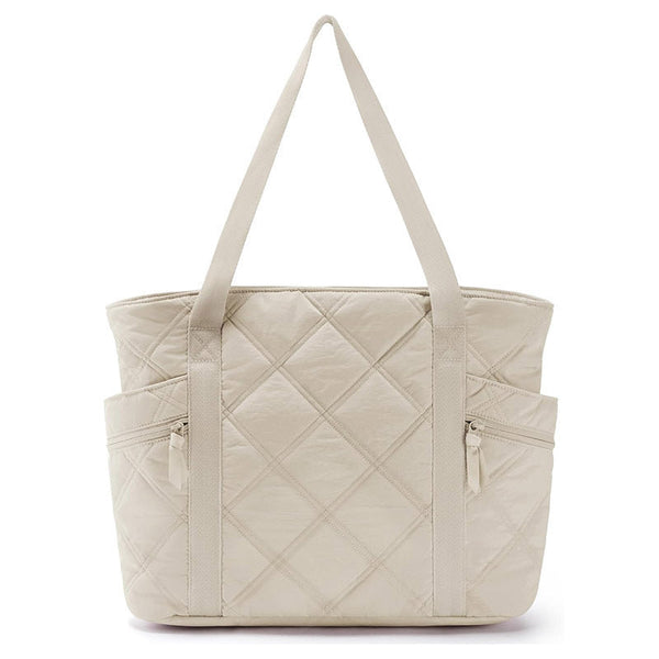 Womens Puffer Tote Bag Quilted Nylon Shoulder Handbag Large Capacity Laptop Work Travel Gym Carryall Bag With Zipper Beige Women's Bags & Handbags