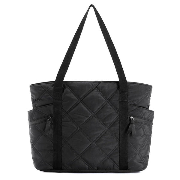 Womens Puffer Tote Bag Quilted Nylon Shoulder Handbag Large Capacity Laptop Work Travel Gym Carryall Bag With Zipper Black Women's Bags & Handbags