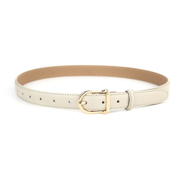 Women's Genuine Leather Thin Belt 2.3Cm Width Minimalist Gold D Shaped Buckle Casual Waist Strap For Jeans Dresses Grey 105Cm Belts