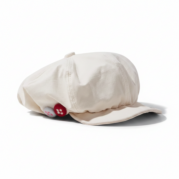 Women's Beige Newsboy Cap Upf50+ Sun Protection Cotton Blend Octagonal Beret Hat Adjustable Breathable Baker Boy Style With Cute Button Detail Hats