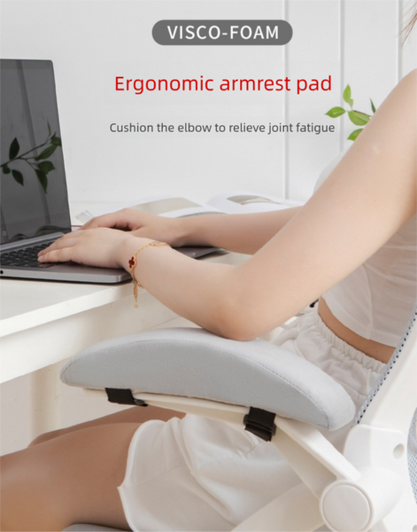 1 Pair Of Memory Foam Chair Armrest Pads Ergonomic Elbow Support Cushions Soft Plush Cover With Anti Slip Straps For Office And Gaming Chairs Grey Sea