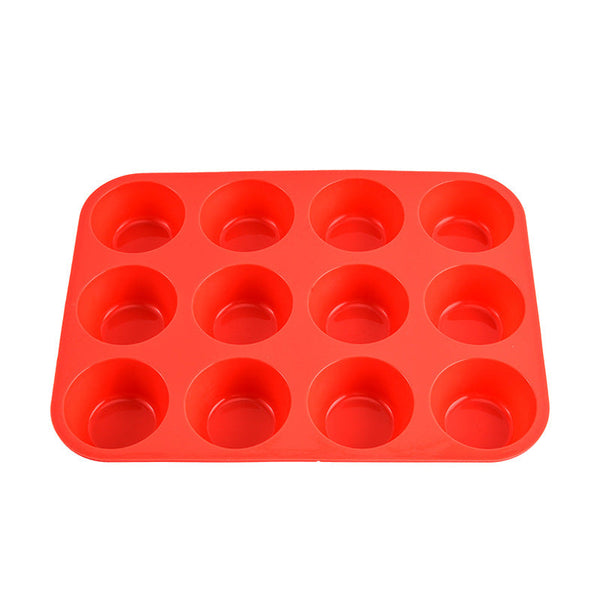 12 Cup Silicone Muffin Pan Non Stick Red Baking Mould For Cupcakes Egg Bites & Tarts Food Grade Heat Resistant Dishwasher Safe (29.5Cm) Muffin Pans &