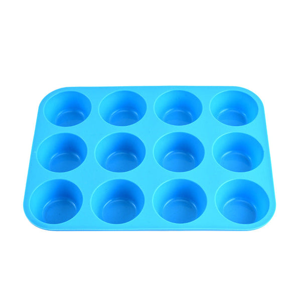 12 Cup Silicone Muffin Pan Non Stick Blue Baking Mould For Cupcakes Egg Bites & Tarts Food Grade Heat Resistant Dishwasher Safe (29.5Cm) Muffin Pans &