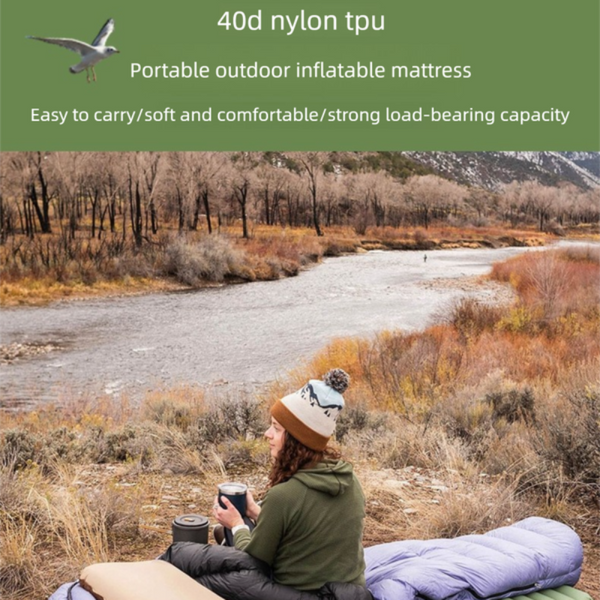 Outdoor Camping Self Inflatable Air Mattress Portable Foot Press Beach Picnic Foldable Tpu Sleeping Pad Green And Grey Inflatable Pillows