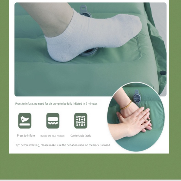 Outdoor Camping Self Inflatable Air Mattress Portable Foot Press Beach Picnic Foldable Tpu Sleeping Pad Green And Grey Inflatable Pillows