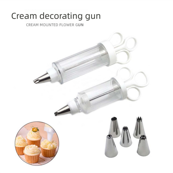 Large Cake Decorating Icing Syringe Gun Set With 5 Stainless Steel Nozzles Diy Cookie Press Baking Tool For Kitchen Other Baking Accessories