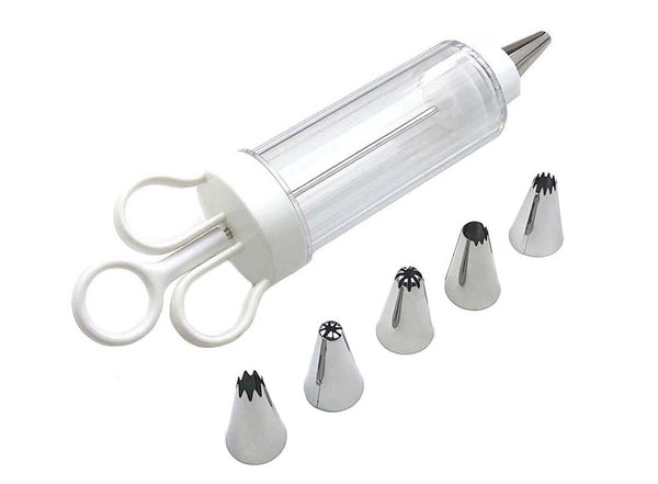 Large Cake Decorating Icing Syringe Gun Set With 5 Stainless Steel Nozzles Diy Cookie Press Baking Tool For Kitchen Other Baking Accessories