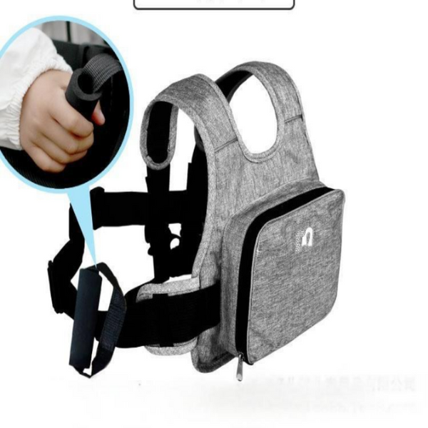 Child Motorcycle Safety Harness Strap Adjustable Passenger Belt With Handles & Storage Pocket Breathable Linen Grey For Scooter Toddler Safety Harness