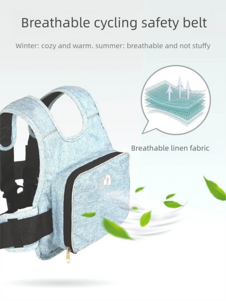 Child Motorcycle Safety Harness Strap Adjustable Passenger Belt With Handles & Storage Pocket Breathable Linen Grey For Scooter Toddler Safety Harness