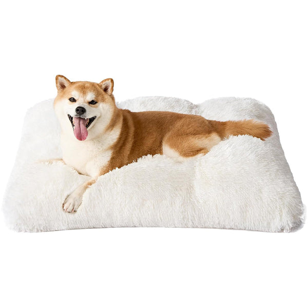 Luxury Long Plush Pet Bed Mat Faux Fur Crate Pad 125X85cm Creamy White Xxxl Soft Warm Cushion For Giant Breeds Pet Beds