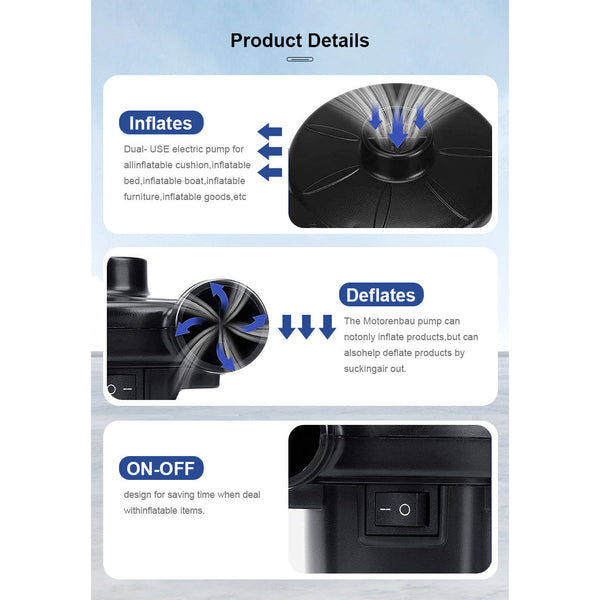 Electric Air Pump Ac 220V 240V Portable Quick Inflator Deflator With 3 Nozzles For Mattress Pool Floats Vacuum Storage Bags Au Plug Air Pumps