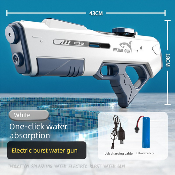 Electric Water Gun Auto Refill 43Cm High Pressure Blaster Toy Rechargeable Squirt Soaker For Kids & Adults White Water Guns