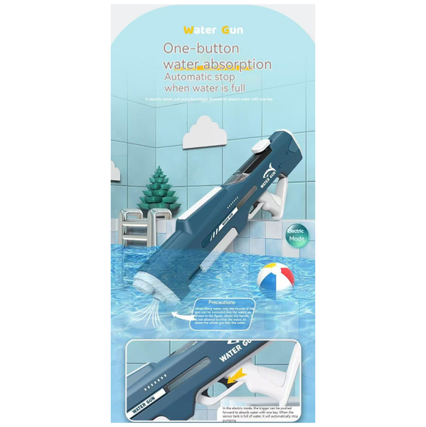 Electric Water Gun Auto Refill 46Cm Blue Led Pulse Blaster High Pressure Toy With External Bottle Connector & Manual Mode For Summer Pool Party Water