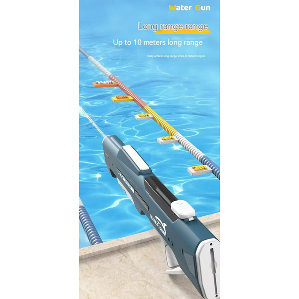 Electric Water Gun Auto Refill 46Cm Blue Led Pulse Blaster High Pressure Toy With External Bottle Connector & Manual Mode For Summer Pool Party Water