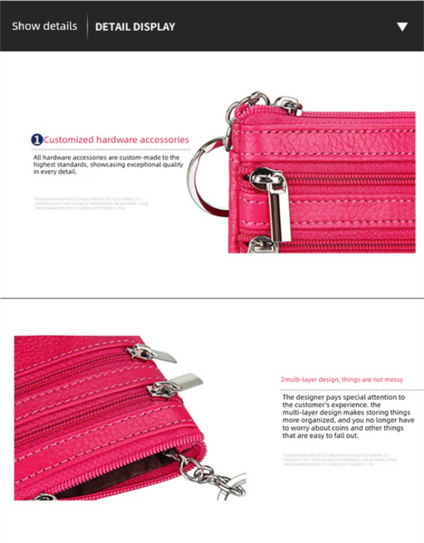 Genuine Leather Coin Purse Mini Wallet With Triple Zipper Pockets Key Ring Holder Pouch For Cash & Cards Milky White Wallets