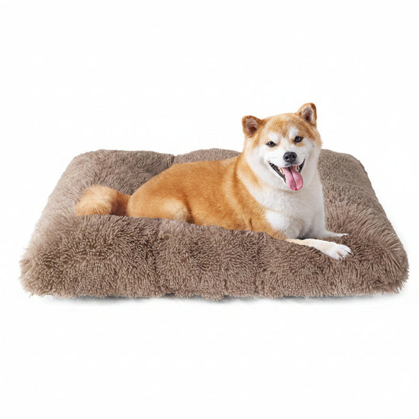 Luxury Long Plush Pet Bed Mat Faux Fur Crate Pad 80X55cm Brown Soft Warm Cushion For Medium To Large Dogs Pet Beds