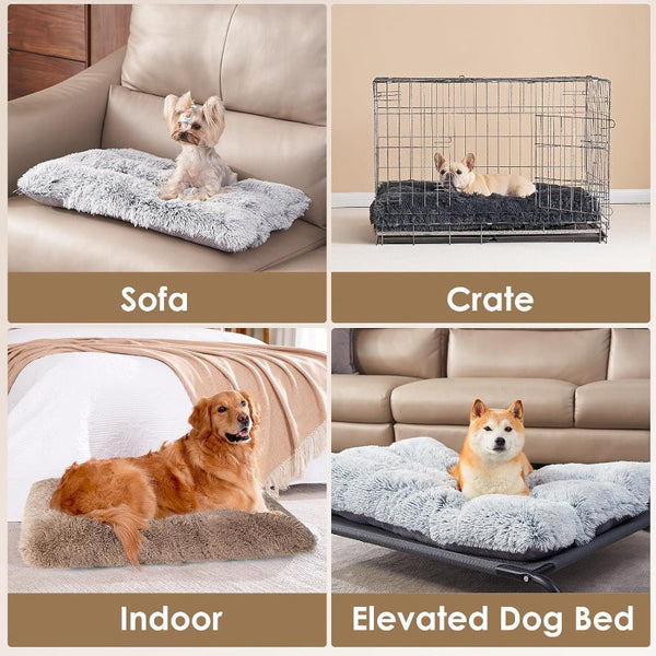 Luxury Long Plush Pet Bed Mat Faux Fur Crate Pad 80X55cm Brown Soft Warm Cushion For Medium To Large Dogs Pet Beds