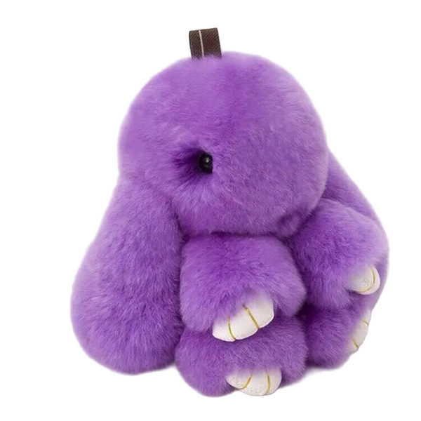 Fluffy Mini Rex Rabbit Fur Keychain Cute Bunny Bag Charm Soft Plush Animal Doll Ring For Car Keys & Handbags Purple Keyrings