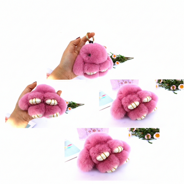 Fluffy Mini Rex Rabbit Fur Keychain Cute Bunny Bag Charm Soft Plush Animal Doll Ring For Car Keys & Handbags Purple Keyrings