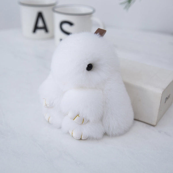 Fluffy Mini Rex Rabbit Fur Keychain Cute Bunny Bag Charm Soft Plush Animal Doll Ring For Car Keys & Handbags White Handbag Accessories