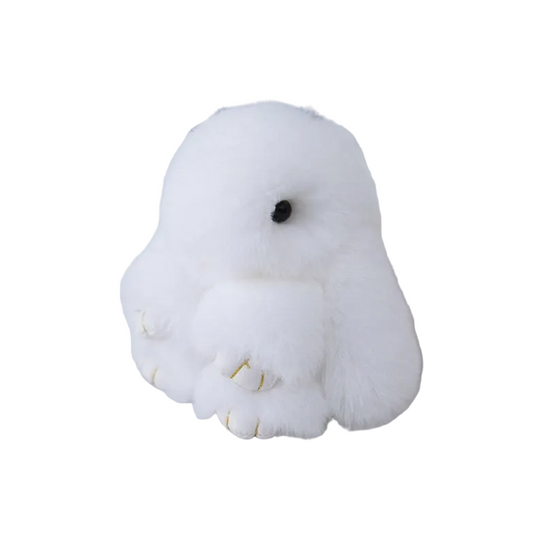 Fluffy Mini Rex Rabbit Fur Keychain Cute Bunny Bag Charm Soft Plush Animal Doll Ring For Car Keys & Handbags White Handbag Accessories