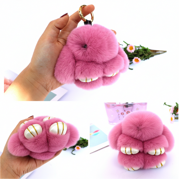 Fluffy Mini Rex Rabbit Fur Keychain Cute Bunny Bag Charm Soft Plush Animal Doll Ring For Car Keys & Handbags White Handbag Accessories